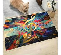 Felpudo Entrada Casa 90x150cm, Alfombra Entrada Notas, Música, Melodía Antideslizante, Felpudo Pintura Al Óleo Abstracta Alfombrilla de Bienvenida Absorbentes para una Entrada Limpia, Azul Marino