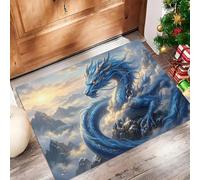 Felpudo Entrada Casa, Alfombra Entrada Antideslizante, Encantador Dragón Azul Escamas Plateadas Felpudo de Entrada Absorbentes Lavable Alfombrilla para Entrada Pasillo Cocina, Naranja Claro