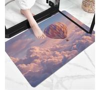 Felpudo Entrada Casa, Alfombra Entrada Casa Absorbente,Ilustración De Un Globo Aerostático Entre Nubes Alfombra Exterior,Estilo Realista Alfombrilla Antideslizante De La Casa,45 X 75 Cm,Rosa Claro