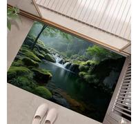 Felpudo Entrada Casa,Alfombra Entrada Casa Absorbente,Paisaje Arroyo Con Rocas Cubiertas Musgo Alfombra Exterior,Paisaje Forestal Misterioso Alfombrilla Antideslizante De La Casa,80X120Cm,Verde Oliva