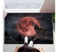 Felpudo Entrada Casa Antideslizante Cielo Nocturno Gótico Luna Sangre Para Interiores, Alfombras Entrada Fino Lavable, Lobo Salvaje Animal Alfombrilla Absorbente Para Pasillo, 40X60Cm, Gris Carbón