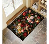 Felpudo Entrada Casa Antideslizante Pintura Clásica Al Óleo De Flores Para Interiores, Alfombras Entrada Fino Lavable, Botánica Gótica Alfombrilla Absorbente Para Pasillo, 60X90Cm, Rojo Oscuro