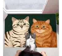Felpudo Entrada Casa Antideslizante Pinturas Óleo Animales Época Para Interiores,Alfombras Entrada Fino Lavable,Gata Campestre Madre Gatitos Alfombrilla Absorbente Para Pasillo,45X75Cm,Verde Oscuro