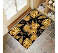 Felpudo Entrada Casa Antideslizante Plantas Tropicales De Lujo Para Interiores | Alfombras Fino Lavable, Monstera Oscura Hojas De Palma Alfombrilla Absorbente Para Pasillo, 45X75Cm, Oro Negro
