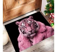 Felpudo Entrada Casa Antideslizante Retrato De Tigre Rosa A La Moda Para Interiores, Alfombras Entrada Fino Lavable, Animales De Vanguardia Alfombrilla Absorbente Para Pasillo, 40X60Cm, Negro