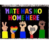 Felpudo Entrada casa Aquí no Hay Lugar para el Odio. Puños en Alto. Amigo Negro LGBT sumiso.
