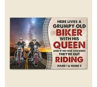 Felpudo Entrada casa Aquí Vive un Viejo Motero gruñón con su Reina - Felpudo Personalizado