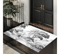 Felpudo Entrada Casa Bosque Montañas Senderos 60 x 90 cm, Felpudo Con Paisaje Dibujado A Mano En Blanco Y Negro, Antideslizante Y Fácil De Limpiar, Adecuado Para Puerta Delantera, Dormitorio