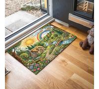 Felpudo Entrada Casa Cabañas Techo Paja Arroyos 40x60cm, Alfombra Interior de Bienvenida Campo Cuentos Hadas Antideslizante, Felpudo de Entrada Alfombrilla para Puertas, Entrada, Pasillo, Verde