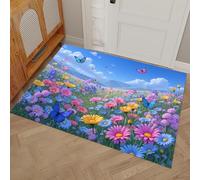 Felpudo Entrada Casa Campo De Margaritas Mariposas 40 x 60 cm, Alfombra Puerta Estilo Pastoral De Dibujos Animados Interior Antideslizante, Felpudos Absorbente Suciedad Y Humedad, Fácil De Limpiar