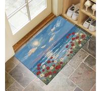 Felpudo Entrada Casa Campos Amapolas Playas 90x150cm, Alfombra Interior de Bienvenida Puesta Sol Sobre Mar Antideslizante, Felpudo de Entrada Alfombrilla para Puertas, Entrada, Pasillo, Azul Marino