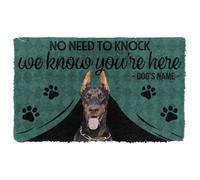 Felpudo Entrada casa Doberman Pinscher: Sabemos Que estás aquí. Felpudo Personalizado con Nombre.