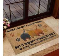 Felpudo Entrada casa El Dinero Puede Comprar Muchas Cosas. Felpudo Divertido con diseño de Perro Salchicha.