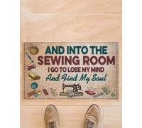 Felpudo Entrada casa En el Cuarto de Costura Encuentro mi Alma. Felpudo Vintage Divertido para Interior y Exterior.