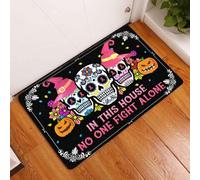 Felpudo Entrada casa En Esta casa Nadie Lucha Solo - Felpudo de Calabazas con Calaveras