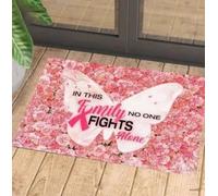 Felpudo Entrada casa En Esta Familia Nadie Lucha Solo. Felpudo con Lazo Rosa contra el cáncer.