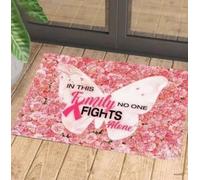 Felpudo Entrada casa En Esta Familia Nadie Lucha Solo. Felpudo con Lazo Rosa contra el cáncer.