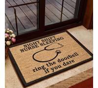 Felpudo Entrada casa Enfermera de Turno de Noche durmiendo, Toca el Timbre si te atreves - Felpudo de Enfermera