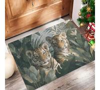 Felpudo Entrada Casa Escena Animales La Selva ,60x90cm Felpudo Tapete Absorbente Entrada Lavable para Atrapar,Árbol Plátano Ilustración Tigre Alfombrilla Antideslizante,Exterior Pasillo Cocina - Verde