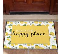 Felpudo Entrada casa Este es Nuestro Lugar Feliz. Felpudo con Fondo de Lima y Frutas de limón.