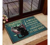 Felpudo Entrada casa Felpudo con Advertencia: ¡Aquí Vive una Bruja! (para Interiores y Exteriores)