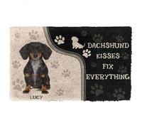 Felpudo Entrada casa Felpudo con diseño de Perro Salchicha y Besos. Se arregla Todo. Felpudo Personalizado con Nombre.