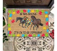 Felpudo Entrada casa Felpudo con el Tema del Caballo: en Esta casa está Bien ser Diferente