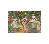 Felpudo Entrada casa Felpudo con Forma de árbol de Navidad y 3 Shih Tzu. Regalo Ideal para Amantes de los Perros Shih Tzu. Un Detalle Amigos y Familiares.