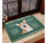 Felpudo Entrada casa Felpudo con Las Reglas de mi casa: Corgi Corgi, Felpudo Divertido con Forma de Perro