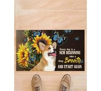 Felpudo Entrada casa Felpudo Corgi Girasol: Cada día es un Nuevo Comienzo