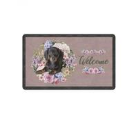 Felpudo Entrada casa Felpudo de Bienvenida con Flores y Perro Salchicha