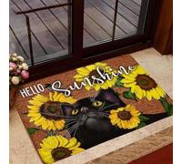Felpudo Entrada casa Felpudo de Bienvenida fácil de Limpiar con diseño de Gato y Girasol Hola Sol