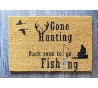 Felpudo Entrada casa Felpudo de Bienvenida fácil de Limpiar: Me FUI de Caza, vuelvo Pronto para IR a Pescar