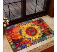 Felpudo Entrada casa Felpudo de Girasol con el Lema Todo va a Estar Bien de Estilo Hippie