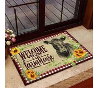 Felpudo Entrada casa Felpudo de Interior y Exterior con Forma de Vaca Girasol: ¡Bienvenidos a Nuestra Granja!