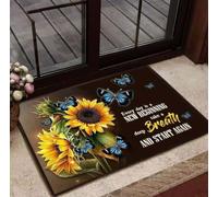 Felpudo Entrada casa Felpudo de Mariposa Cada día es un Nuevo Comienzo con Girasoles. Decoración para el hogar.