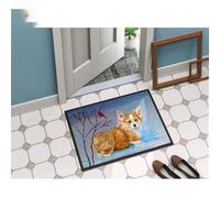 Felpudo Entrada casa Felpudo Divertido con Cachorro de Corgi y Cardenal de Las Nieves para Interiores y Exteriores