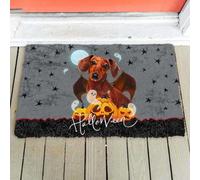 Felpudo Entrada casa Felpudo Divertido de Halloween con Calabaza y Perro Salchicha