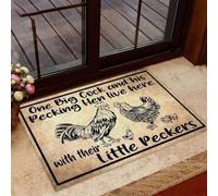 Felpudo Entrada casa Felpudo Divertido para Interiores y Exteriores: ¡Aquí Vive una Familia de gallinas!