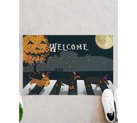 Felpudo Entrada casa Felpudo Divertido para Interiores y Exteriores con diseño de Perro Salchicha, Calabaza, árbol y Luna para Halloween