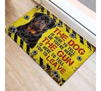 Felpudo Entrada casa Felpudo Gracioso con la Imagen de un Rottweiler: El Perro está aquí para decirme Que estás aquí.