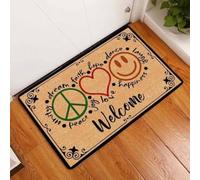 Felpudo Entrada casa Felpudo Hippie de Bienvenida con el Lema Paz, Amor, Felicidad para Amigos o Familiares.