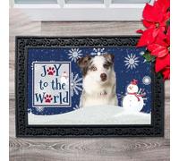 Felpudo Entrada casa Felpudo navideño con Copos de Nieve y diseño de Perro Pastor Australiano Azul mirlo