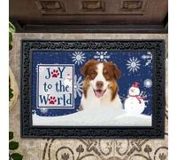 Felpudo Entrada casa Felpudo navideño con Copos de Nieve y Perro Pastor Australiano Rojo