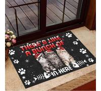 Felpudo Entrada casa Felpudo navideño con la Frase Gatos aquí Navidad