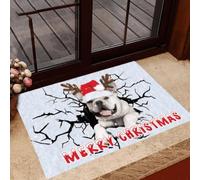 Felpudo Entrada casa Felpudo navideño Frenchie Cracked Ice