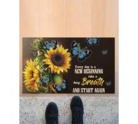 Felpudo Entrada casa Felpudo para Interior y Exterior con diseño de Mariposa y Girasol: Cada día es un Nuevo Comienzo