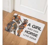 Felpudo Entrada casa Felpudo para Interior y Exterior: Una niña y su Caballo Viven aquí