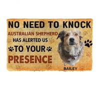 Felpudo Entrada casa Felpudo para Perros, no Hace Falta Llamar, con Nombre Personalizado de Pastor Australiano