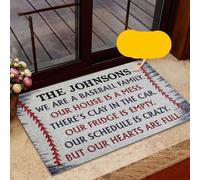 Felpudo Entrada casa Felpudo Personalizado Azul de béisbol con la Frase Nuestra casa es un Desastre.